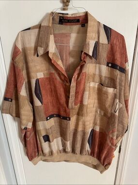 Alan Stuart Abstract Geometric Pullover - Beige, Rust & Navy